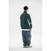 Unisex Jacket Retro Patchwork Contrast Color Stand-up Collar Jacket Men Spring and Autumn Coat